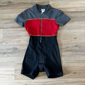 Vintage Speedo Women's L Short Sleeve Cycling Suit Colorblock Zip Neck Athletic